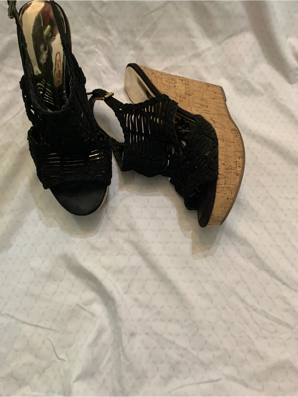 Carlos by Carlos Santana Black Woven Cork Wedge Sandals